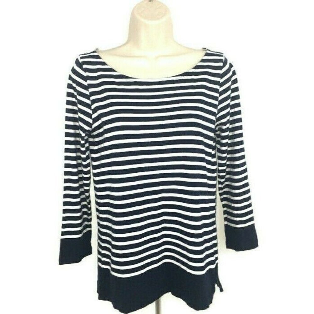 J. Crew Factory Women's S Small T-Shirt 3/4 Sleeves Striped Navy White